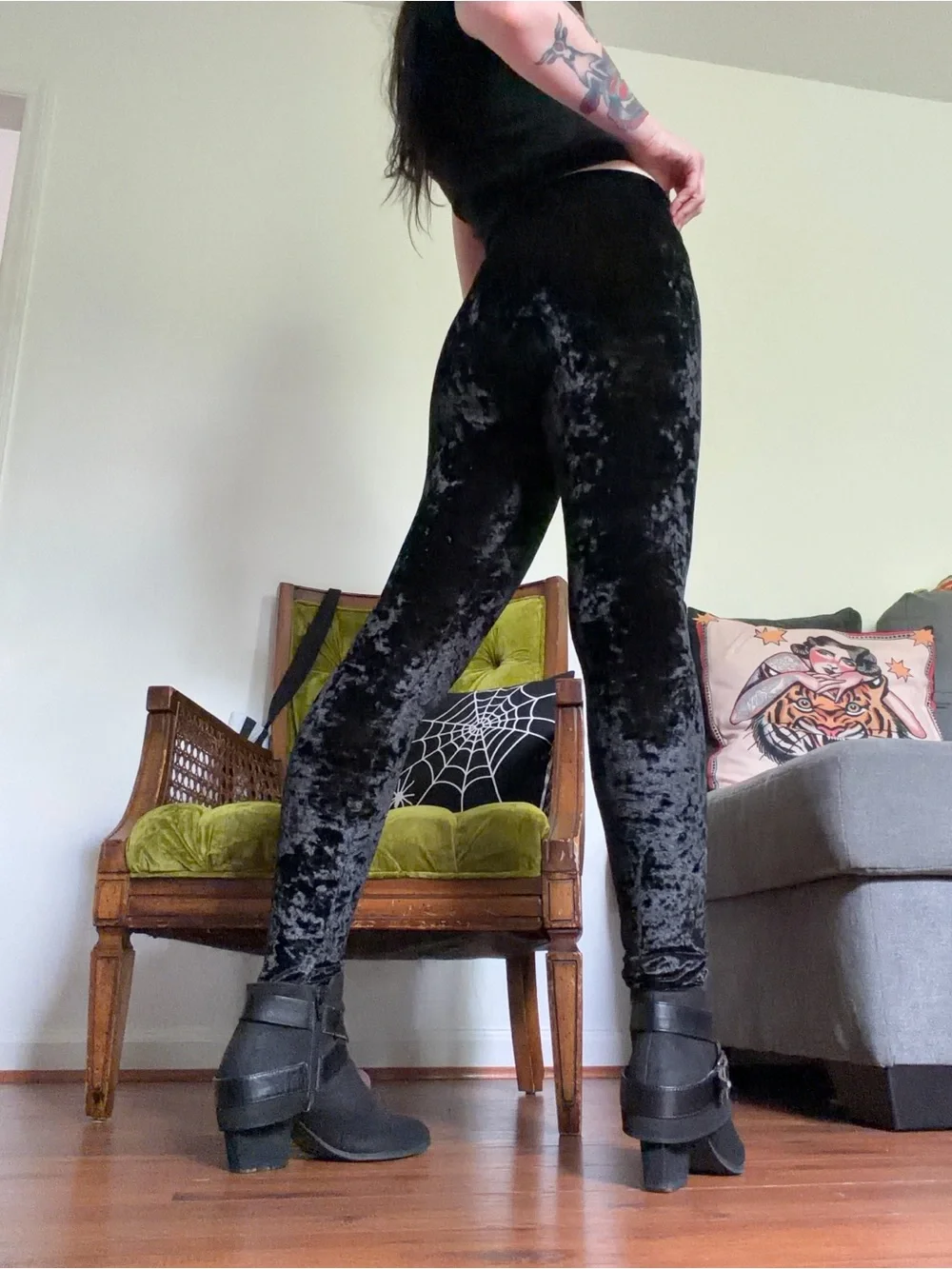 Killstar Black Crushed Velvet Leggings